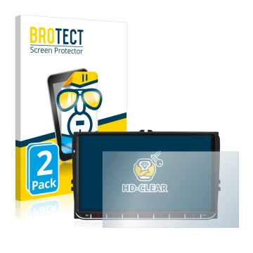 Vorderseite einer Produktverpackung mit dem Markenlogo BROTECT. Daneben ist das Gerät M.I.C. AV9V2 mit dem zugehörigen Display