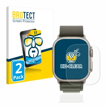 Vorderseite einer Produktverpackung mit dem Markenlogo BROTECT. Daneben ist das Gerät Apple Watch Ultra (49 mm) mit dem zugehö