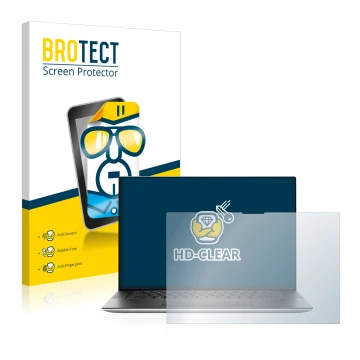 Vorderseite einer Produktverpackung mit dem Markenlogo BROTECT. Daneben ist das Gerät Dell XPS 15 9520 Touch mit dem zugehörig