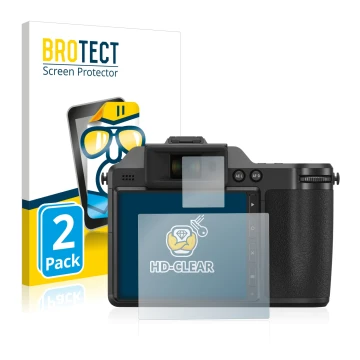 Vorderseite einer Produktverpackung mit dem Markenlogo BROTECT. Daneben ist das Gerät Fujifilm X-H2 mit dem zugehörigen Displa