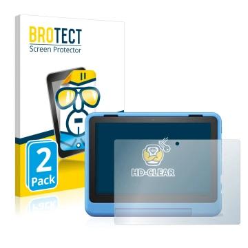 Vorderseite einer Produktverpackung mit dem Markenlogo BROTECT. Daneben ist das Gerät Amazon Fire HD 8 Kids Pro 2022 mit dem z
