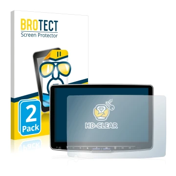 Vorderseite einer Produktverpackung mit dem Markenlogo BROTECT. Daneben ist das Gerät Alpine ILX-F115D mit dem zugehörigen Dis