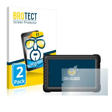 Vorderseite einer Produktverpackung mit dem Markenlogo BROTECT. Daneben ist das Gerät Launch X-431 PROS V 8
