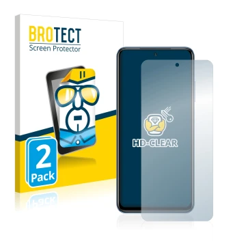 Vorderseite einer Produktverpackung mit dem Markenlogo BROTECT. Daneben ist das Gerät Xiaomi Poco M5s mit dem zugehörigen Disp