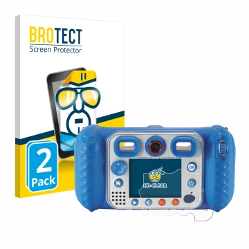 Vorderseite einer Produktverpackung mit dem Markenlogo BROTECT. Daneben ist das Gerät Vtech Kidizoom Duo Pro mit dem zugehörig