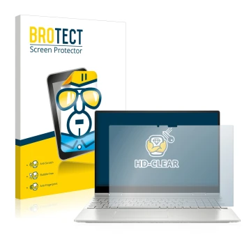 Vorderseite einer Produktverpackung mit dem Markenlogo BROTECT. Daneben ist das Gerät HP Envy x360 2-in-1 15-ey mit dem zugehö