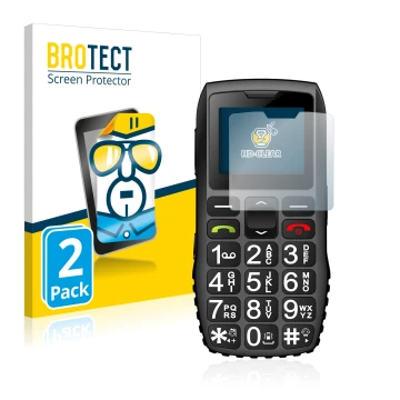 Vorderseite einer Produktverpackung mit dem Markenlogo BROTECT. Daneben ist das Gerät artfone C1 + mit dem zugehörigen Display