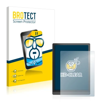 Vorderseite einer Produktverpackung mit dem Markenlogo BROTECT. Daneben ist das Gerät Boox Tab X mit dem zugehörigen Displaysc