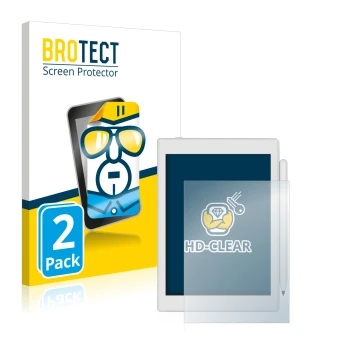 Vorderseite einer Produktverpackung mit dem Markenlogo BROTECT. Daneben ist das Gerät Boox Nova Air 2 mit dem zugehörigen Disp