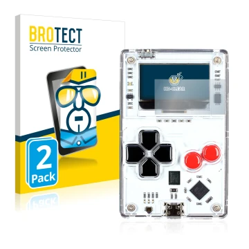 Vorderseite einer Produktverpackung mit dem Markenlogo BROTECT. Daneben ist das Gerät Arduboy FX mit dem zugehörigen Displaysc