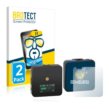 Vorderseite einer Produktverpackung mit dem Markenlogo BROTECT. Daneben ist das Gerät Rode Wireless GO II mit dem zugehörigen 