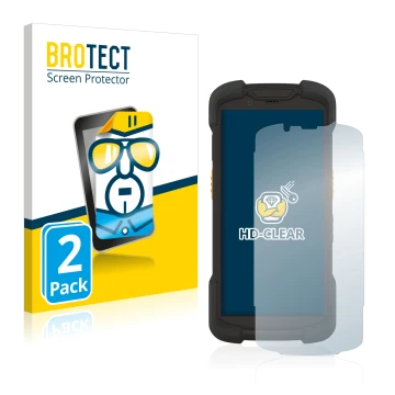 Vorderseite einer Produktverpackung mit dem Markenlogo BROTECT. Daneben ist das Gerät Zebra TC73 mit dem zugehörigen Displaysc