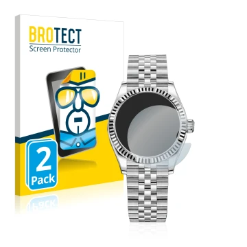Vorderseite einer Produktverpackung mit dem Markenlogo BROTECT. Daneben ist das Gerät Rolex Datejust 31 mit dem zugehörigen Di