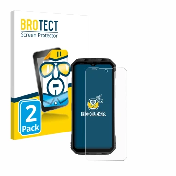 Vorderseite einer Produktverpackung mit dem Markenlogo BROTECT. Daneben ist das Gerät Doogee S100 mit dem zugehörigen Displays