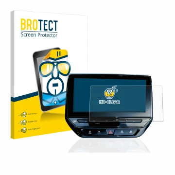 Vorderseite einer Produktverpackung mit dem Markenlogo BROTECT. Daneben ist das Gerät Volkswagen ID.5 Discover Pro 12