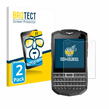 Vorderseite einer Produktverpackung mit dem Markenlogo BROTECT. Daneben ist das Gerät Unihertz Titan Pocket mit dem zugehörige