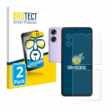 Vorderseite einer Produktverpackung mit dem Markenlogo BROTECT. Daneben ist das Gerät Oppo Find N2 Flip (Display+Kamera) mit d