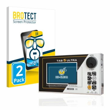 Vorderseite einer Produktverpackung mit dem Markenlogo BROTECT. Daneben ist das Gerät Rover TAB 5 ULTRA mit dem zugehörigen Di