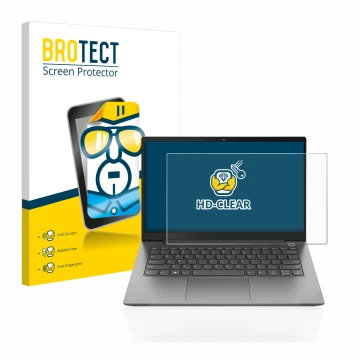 Vorderseite einer Produktverpackung mit dem Markenlogo BROTECT. Daneben ist das Gerät Lenovo ThinkBook 14 Gen 4 mit dem zugehö