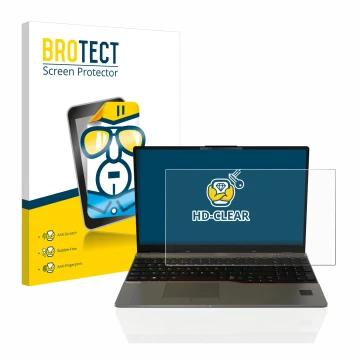 Vorderseite einer Produktverpackung mit dem Markenlogo BROTECT. Daneben ist das Gerät Fujitsu Lifebook U7512 mit dem zugehörig