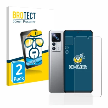 Vorderseite einer Produktverpackung mit dem Markenlogo BROTECT. Daneben ist das Gerät Xiaomi 12T Pro (Display+Kamera) mit dem 