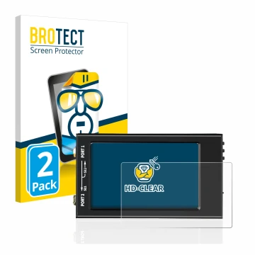 Vorderseite einer Produktverpackung mit dem Markenlogo BROTECT. Daneben ist das Gerät SDRGEEK NanoVNA-F V2 mit dem zugehörigen