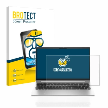 Vorderseite einer Produktverpackung mit dem Markenlogo BROTECT. Daneben ist das Gerät HP ProBook 450 G10 mit dem zugehörigen D