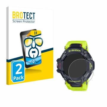 Vorderseite einer Produktverpackung mit dem Markenlogo BROTECT. Daneben ist das Gerät Casio G-Shock GBD-H2000 mit dem zugehöri