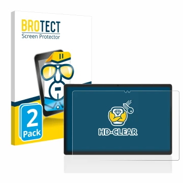 Vorderseite einer Produktverpackung mit dem Markenlogo BROTECT. Daneben ist das Gerät Jumper EZpad M11 mit dem zugehörigen Dis