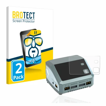 Vorderseite einer Produktverpackung mit dem Markenlogo BROTECT. Daneben ist das Gerät SkyRc D200 neo mit dem zugehörigen Displ