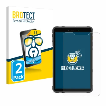 Vorderseite einer Produktverpackung mit dem Markenlogo BROTECT. Daneben ist das Gerät Ulefone Armor Pad 8 mit dem zugehörigen 