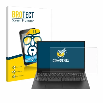 Vorderseite einer Produktverpackung mit dem Markenlogo BROTECT. Daneben ist das Gerät Lenovo V15 Gen 4 AMN mit dem zugehörigen