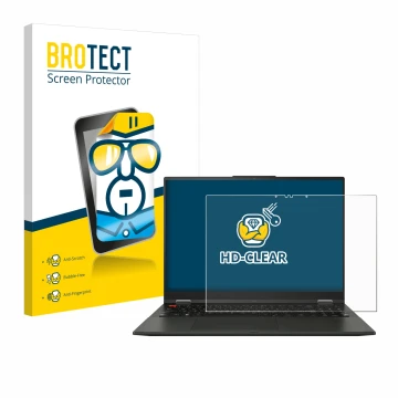 Vorderseite einer Produktverpackung mit dem Markenlogo BROTECT. Daneben ist das Gerät ASUS Vivobook S 16 Flip OLED TP3604 mit 