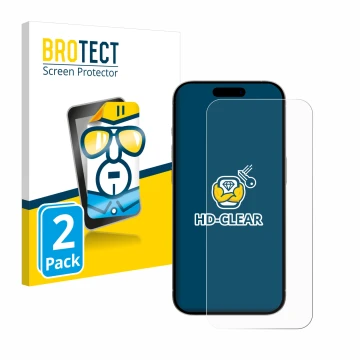 Vorderseite einer Produktverpackung mit dem Markenlogo BROTECT. Daneben ist das Gerät Apple iPhone 15 Pro mit dem zugehörigen 