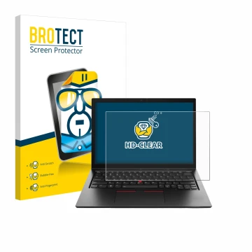 Vorderseite einer Produktverpackung mit dem Markenlogo BROTECT. Daneben ist das Gerät Lenovo ThinkPad L13 Yoga Gen 4 mit dem z