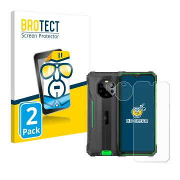 Vorderseite einer Produktverpackung mit dem Markenlogo BROTECT. Daneben ist das Gerät Blackview BL8800 5G (Display+Kamera) mit