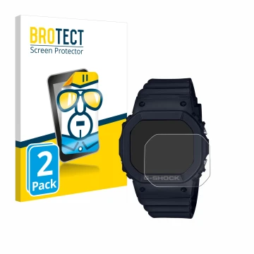 Vorderseite einer Produktverpackung mit dem Markenlogo BROTECT. Daneben ist das Gerät Casio G-Shock GMD-S5600 mit dem zugehöri