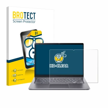 Vorderseite einer Produktverpackung mit dem Markenlogo BROTECT. Daneben ist das Gerät Acer Chromebook Spin 714 mit dem zugehör