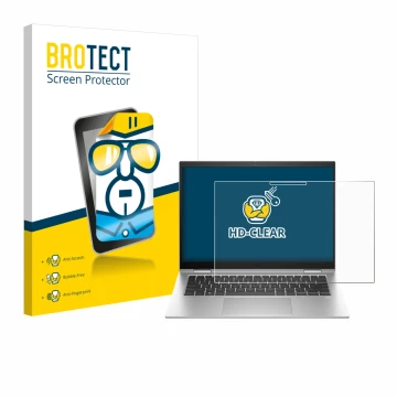 Vorderseite einer Produktverpackung mit dem Markenlogo BROTECT. Daneben ist das Gerät HP EliteBook x360 1040 G10 mit dem zugeh