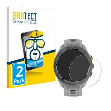 Vorderseite einer Produktverpackung mit dem Markenlogo BROTECT. Daneben ist das Gerät Garmin Approach S70 (42 mm) mit dem zuge