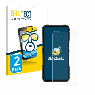 Vorderseite einer Produktverpackung mit dem Markenlogo BROTECT. Daneben ist das Gerät Doogee V20 Pro mit dem zugehörigen Displ