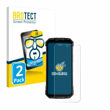 Vorderseite einer Produktverpackung mit dem Markenlogo BROTECT. Daneben ist das Gerät Doogee S100 Pro mit dem zugehörigen Disp