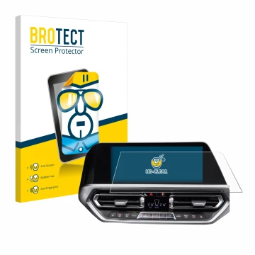 Vorderseite einer Produktverpackung mit dem Markenlogo BROTECT. Daneben ist das Gerät BMW 3 G20 2020 mit dem zugehörigen Displ