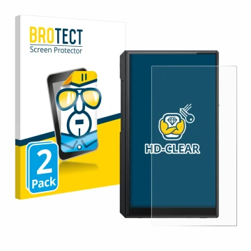Vorderseite einer Produktverpackung mit dem Markenlogo BROTECT. Daneben ist das Gerät FiiO M11s mit dem zugehörigen Displaysch