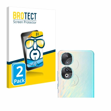 Vorderseite einer Produktverpackung mit dem Markenlogo BROTECT. Daneben ist das Gerät Honor 90 (NUR Kameraschutz) mit dem zuge