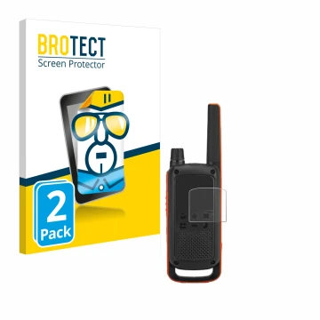 Vorderseite einer Produktverpackung mit dem Markenlogo BROTECT. Daneben ist das Gerät Motorola Talkabout T82 mit dem zugehörig