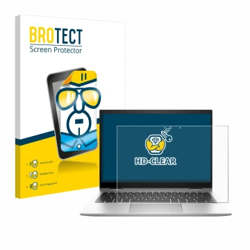 Vorderseite einer Produktverpackung mit dem Markenlogo BROTECT. Daneben ist das Gerät HP EliteBook x360 830 G10 mit dem zugehö
