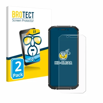 Vorderseite einer Produktverpackung mit dem Markenlogo BROTECT. Daneben ist das Gerät Oukitel WP18 mit dem zugehörigen Display