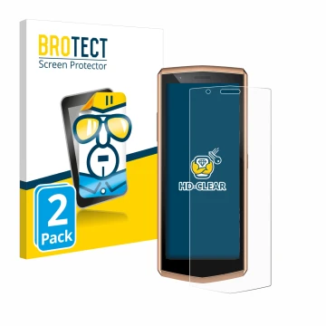 Vorderseite einer Produktverpackung mit dem Markenlogo BROTECT. Daneben ist das Gerät Cubot Pocket 3 mit dem zugehörigen Displ