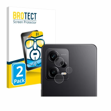 Vorderseite einer Produktverpackung mit dem Markenlogo BROTECT. Daneben ist das Gerät Xiaomi Redmi Note 12 Pro 5G (NUR Kameras